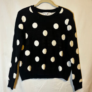 BCBG Generation Polka Dot Sweater Womens XS/S Parisian Chic Black White Crewneck